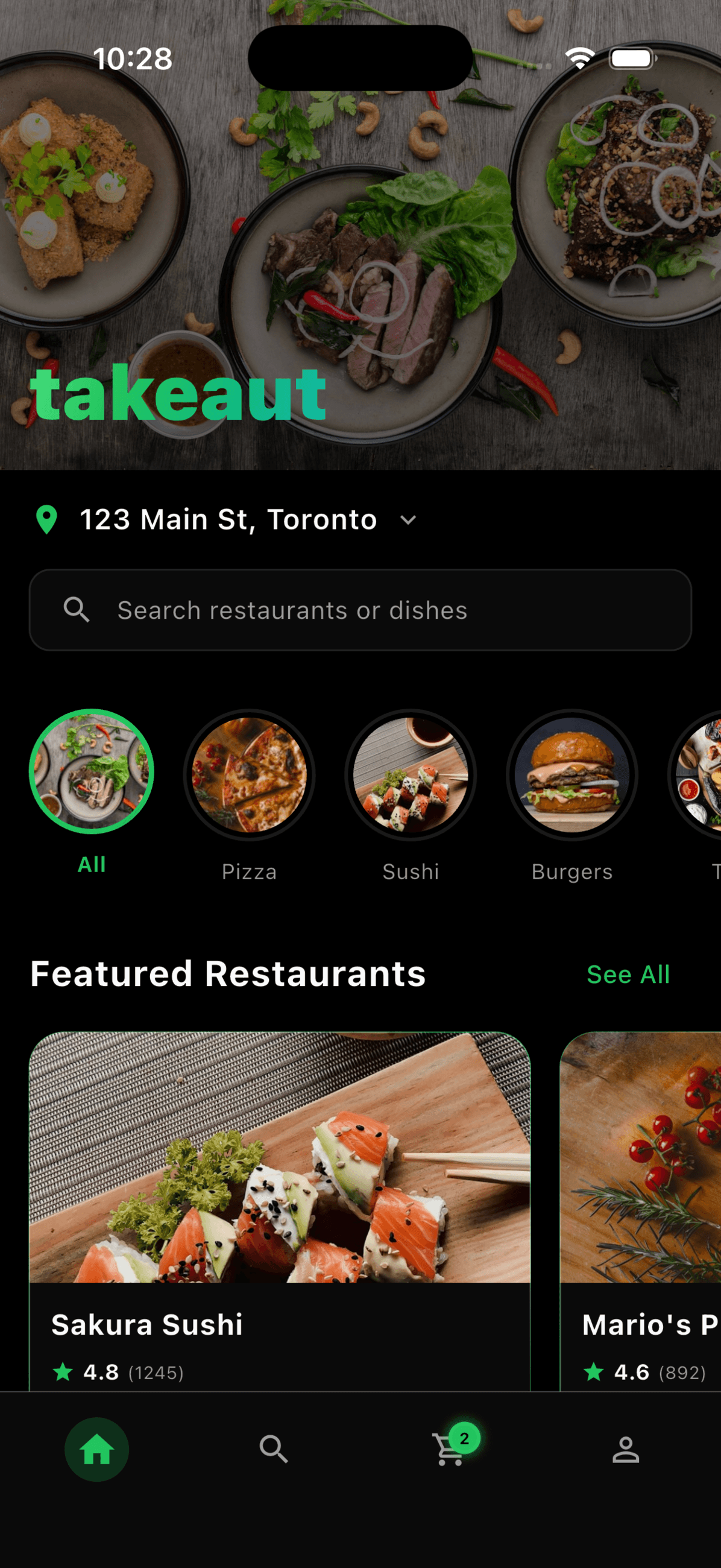 takeaut mobile app interface